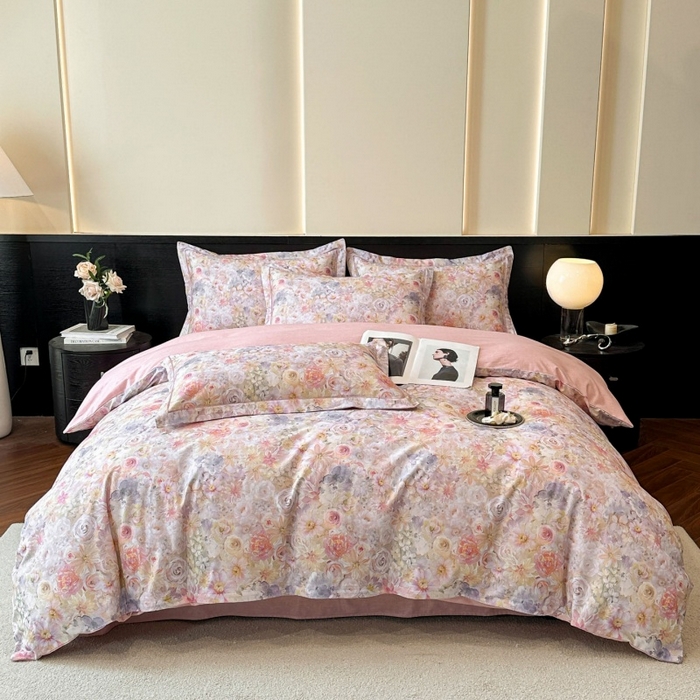 91家纺网 家纺一手货源 找家纺 海洋家纺 2026新款100%全棉磨毛数码印花四件套加厚全棉四件套-提供买家秀 忆梦 粉