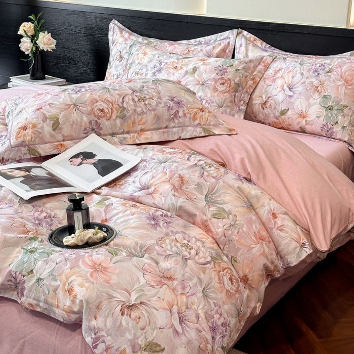 91家纺网 家纺一手货源 找家纺 海洋家纺 2026新款100%全棉磨毛数码印花四件套加厚全棉四件套-提供买家秀 春晓 粉