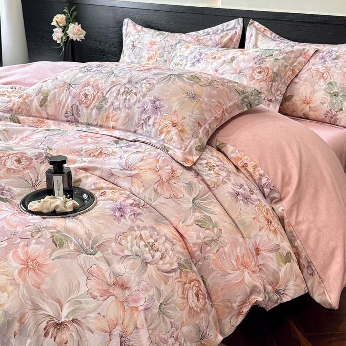 91家纺网 家纺一手货源 找家纺 海洋家纺 2026新款100%全棉磨毛数码印花四件套加厚全棉四件套-提供买家秀 春晓 粉