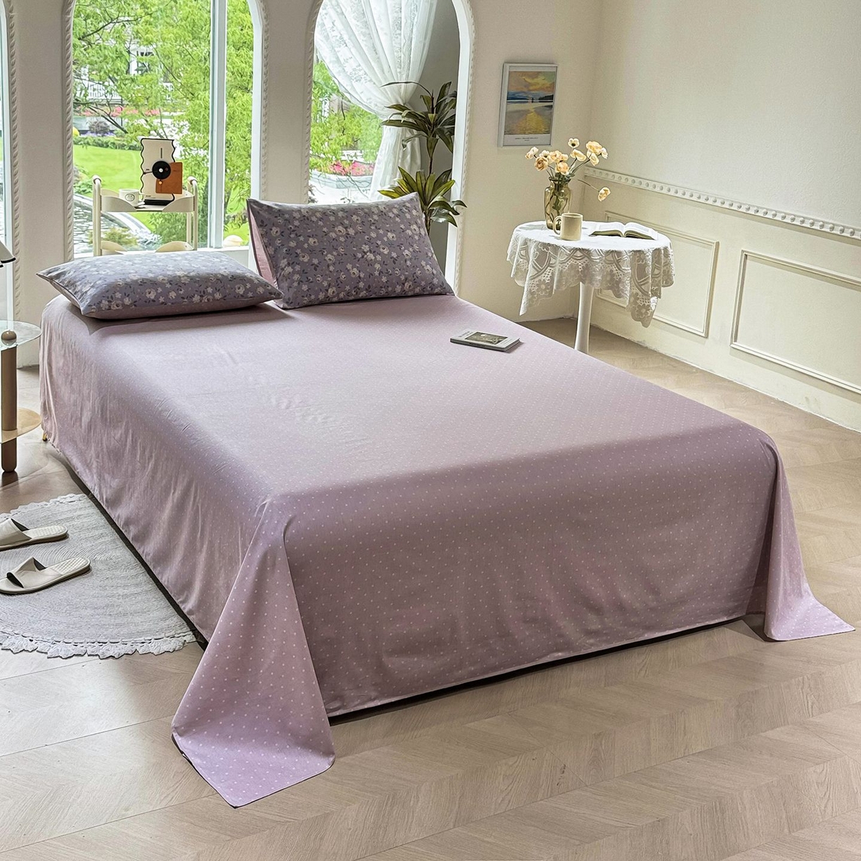 91家纺网 家纺一手货源 找家纺 缦纱 2025新款全棉纯棉小清新喷气13372印花40支纯棉四件套 花清梦