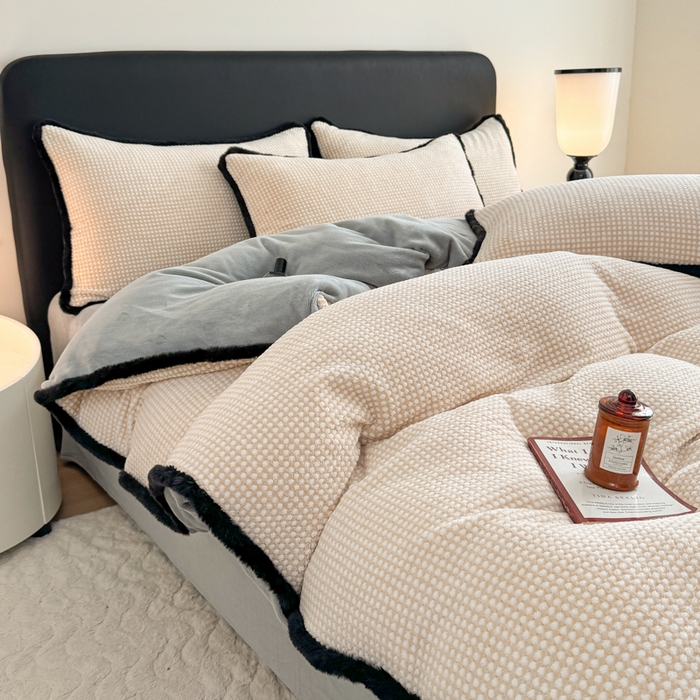 91家纺网 家纺一手货源 找家纺 （总）KA家纺 2025冬兔毛边阳离子提花牛奶绒四件套 温雅系列