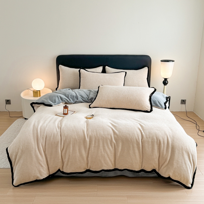 91家纺网 家纺一手货源 找家纺 （总）KA家纺 2025冬兔毛边阳离子提花牛奶绒四件套 温雅系列