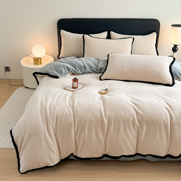 91家纺网 家纺一手货源 找家纺 （总）KA家纺 2025冬兔毛边阳离子提花牛奶绒四件套 温雅系列