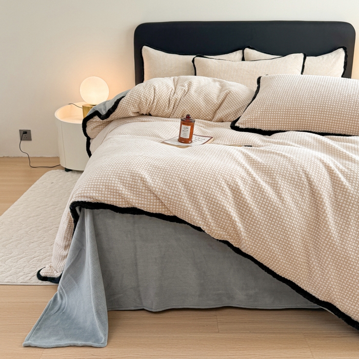 91家纺网 家纺一手货源 找家纺 （总）KA家纺 2025冬兔毛边阳离子提花牛奶绒四件套 温雅系列