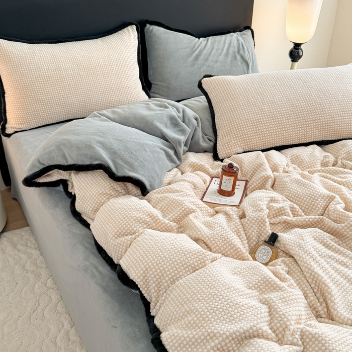 91家纺网 家纺一手货源 找家纺 （总）KA家纺 2025冬兔毛边阳离子提花牛奶绒四件套 温雅系列