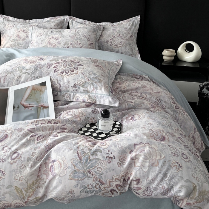 91家纺网 家纺一手货源 找家纺 海洋家纺 2026新款100%全棉磨毛数码印花四件套加厚全棉四件套-提供买家秀 芙丽 蓝灰