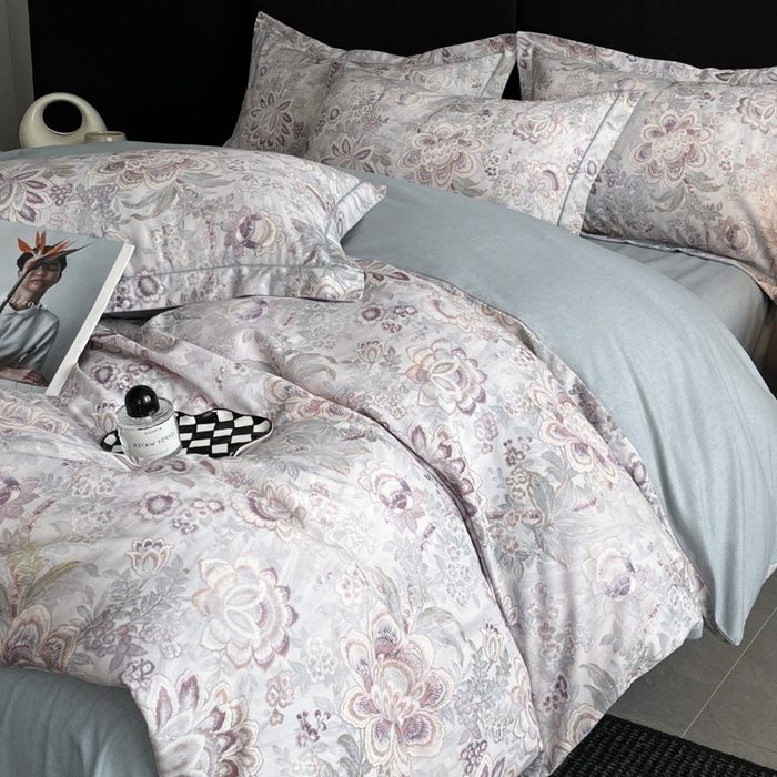 91家纺网 家纺一手货源 找家纺 海洋家纺 2026新款100%全棉磨毛数码印花四件套加厚全棉四件套-提供买家秀 芙丽 蓝灰