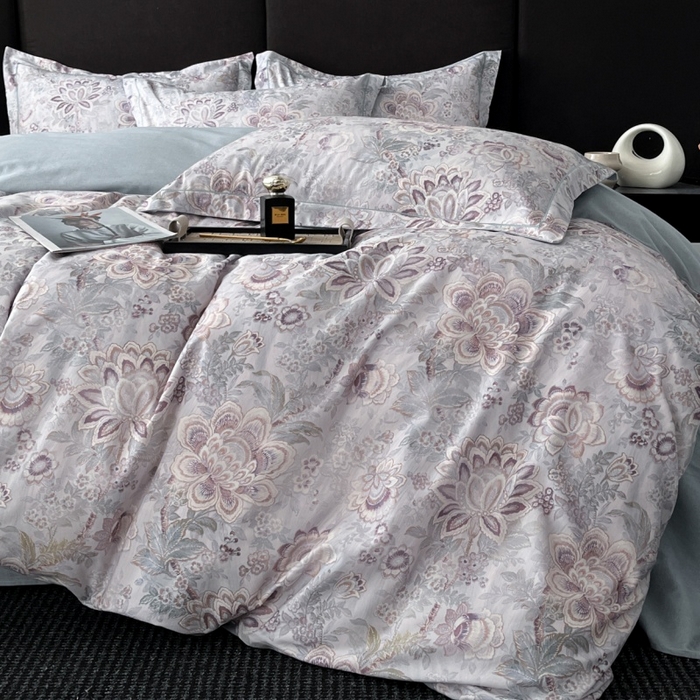 91家纺网 家纺一手货源 找家纺 海洋家纺 2026新款100%全棉磨毛数码印花四件套加厚全棉四件套-提供买家秀 芙丽 蓝灰