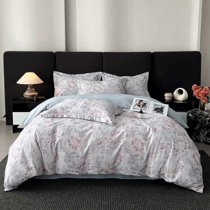 91家纺网 家纺一手货源 找家纺 海洋家纺 2026新款100%全棉磨毛数码印花四件套加厚全棉四件套-提供买家秀 芙丽 蓝灰