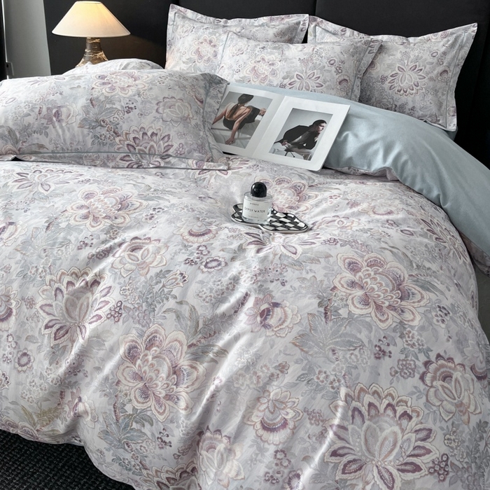 91家纺网 家纺一手货源 找家纺 海洋家纺 2026新款100%全棉磨毛数码印花四件套加厚全棉四件套-提供买家秀 芙丽 蓝灰