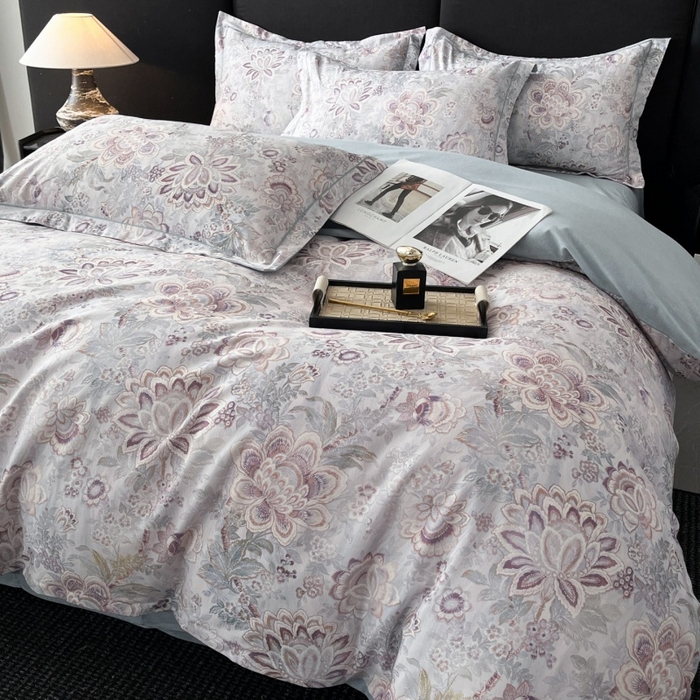 91家纺网 家纺一手货源 找家纺 海洋家纺 2026新款100%全棉磨毛数码印花四件套加厚全棉四件套-提供买家秀 芙丽 蓝灰