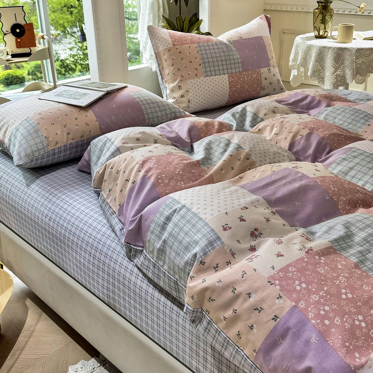 缦纱 2025新款全棉纯棉小清新喷气13372印花40支纯棉四件套 花田漫步