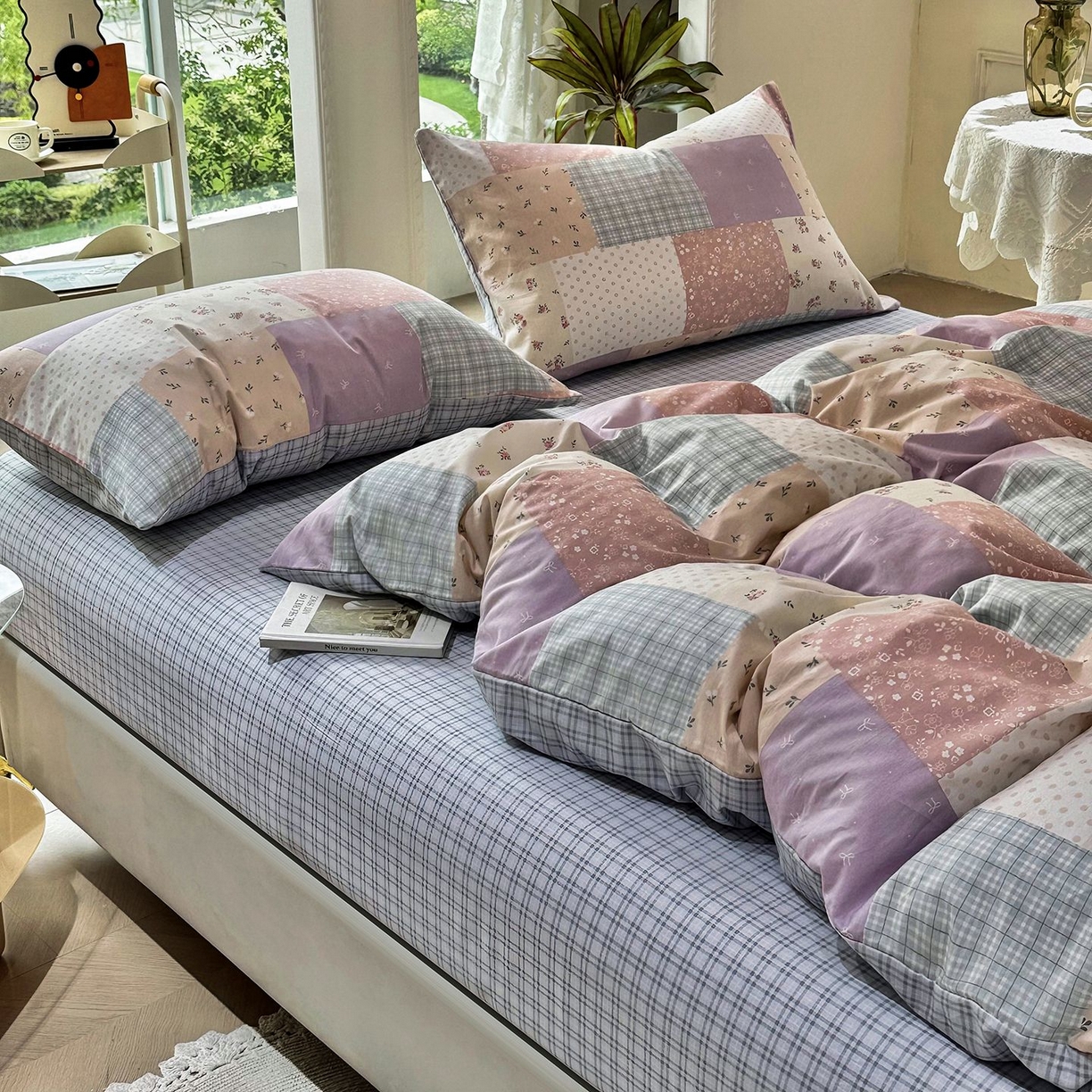 91家纺网 家纺一手货源 找家纺 缦纱 2025新款全棉纯棉小清新喷气13372印花40支纯棉四件套 花田漫步