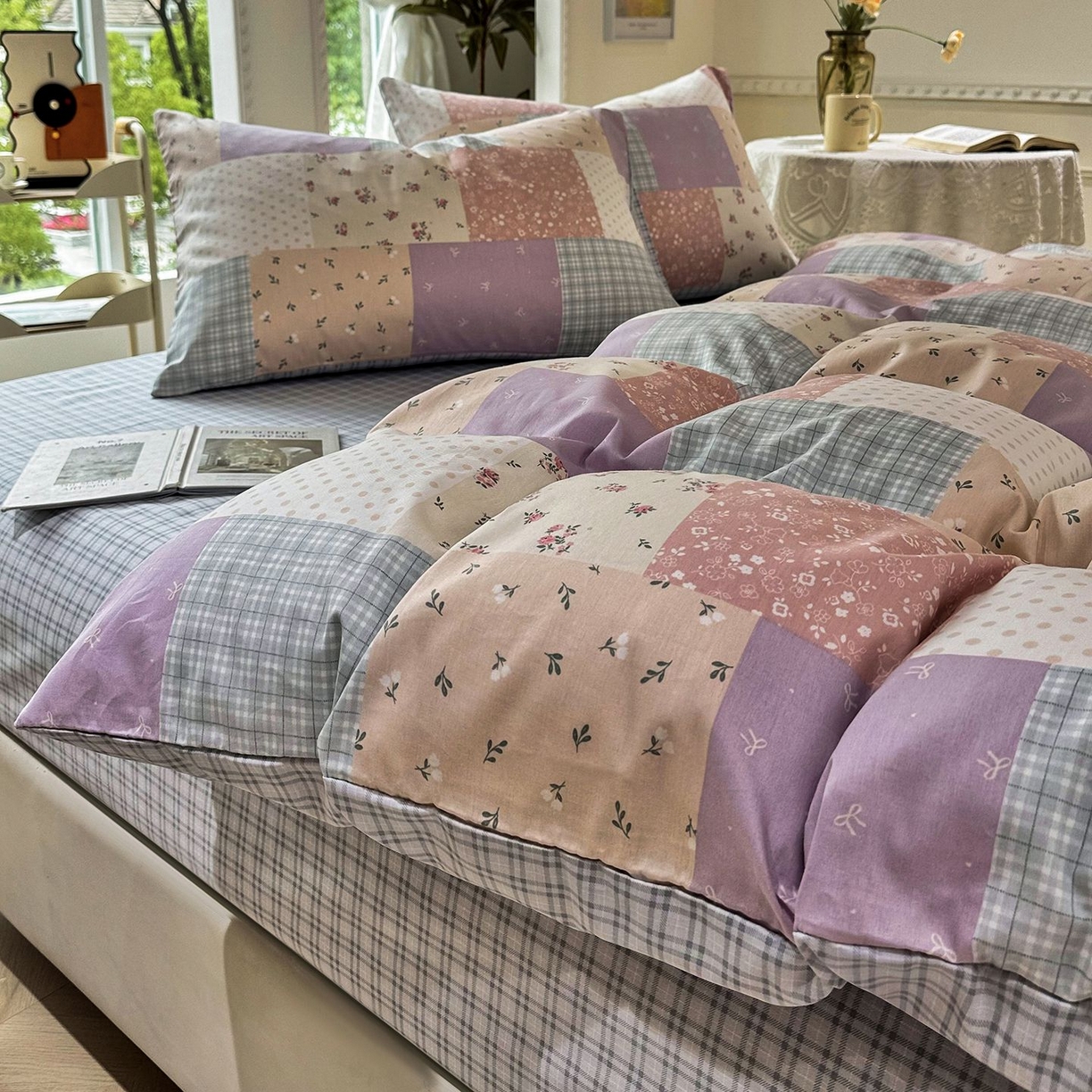 91家纺网 家纺一手货源 找家纺 缦纱 2025新款全棉纯棉小清新喷气13372印花40支纯棉四件套 花田漫步