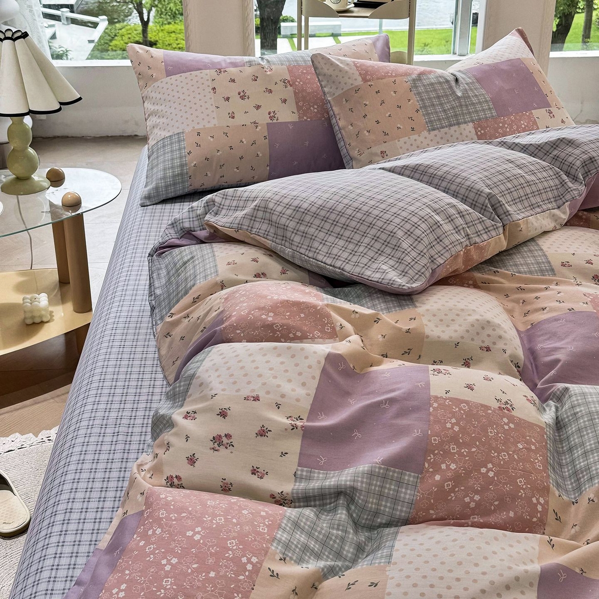 91家纺网 家纺一手货源 找家纺 缦纱 2025新款全棉纯棉小清新喷气13372印花40支纯棉四件套 花田漫步