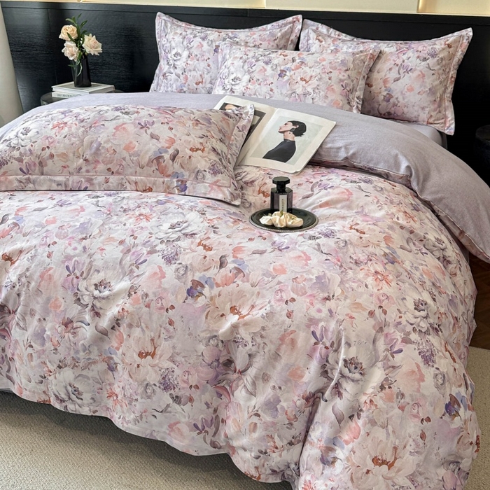 91家纺网 家纺一手货源 找家纺 海洋家纺 2026新款100%全棉磨毛数码印花四件套加厚全棉四件套-提供买家秀 花期如梦 紫