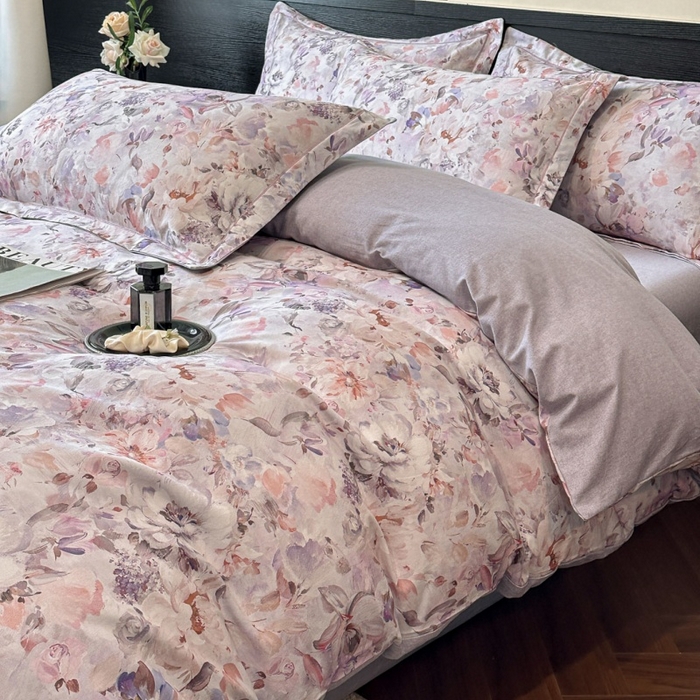 91家纺网 家纺一手货源 找家纺 海洋家纺 2026新款100%全棉磨毛数码印花四件套加厚全棉四件套-提供买家秀 花期如梦 紫