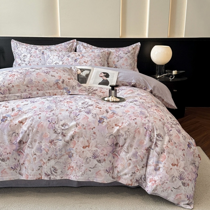 91家纺网 家纺一手货源 找家纺 海洋家纺 2026新款100%全棉磨毛数码印花四件套加厚全棉四件套-提供买家秀 花期如梦 紫