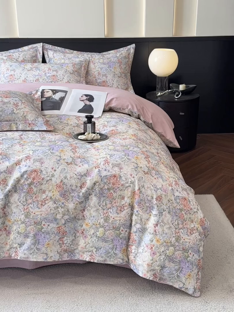 91家纺网 家纺一手货源 找家纺 海洋家纺 2026新款100%全棉磨毛数码印花四件套加厚全棉四件套-提供买家秀 琳岚 粉