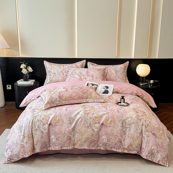 91家纺网 家纺一手货源 找家纺 海洋家纺 2026新款100%全棉磨毛数码印花四件套加厚全棉四件套-提供买家秀 玲兰入梦 粉