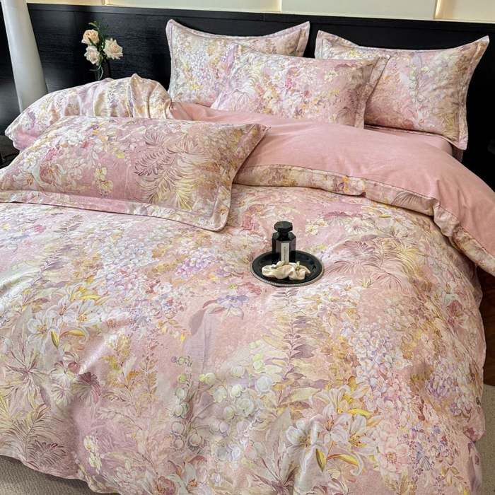 91家纺网 家纺一手货源 找家纺 海洋家纺 2026新款100%全棉磨毛数码印花四件套加厚全棉四件套-提供买家秀 玲兰入梦 粉