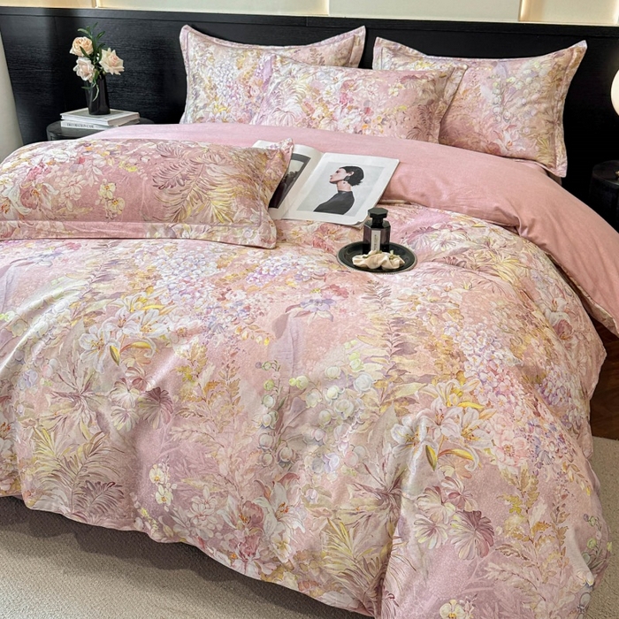 91家纺网 家纺一手货源 找家纺 海洋家纺 2026新款100%全棉磨毛数码印花四件套加厚全棉四件套-提供买家秀 玲兰入梦 粉