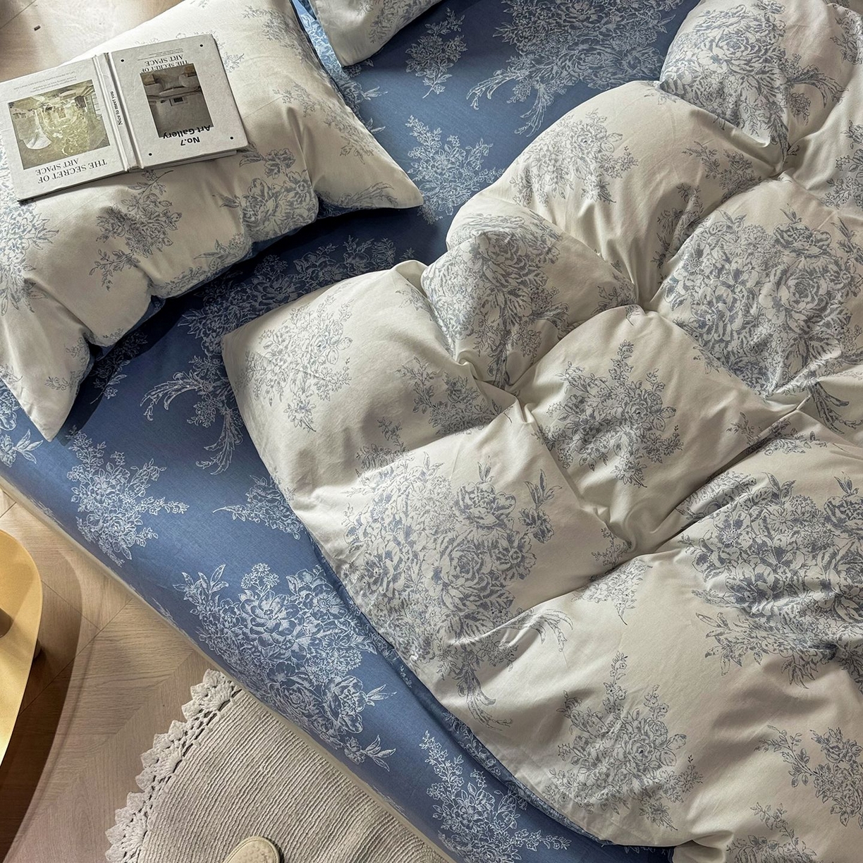 91家纺网 家纺一手货源 找家纺 缦纱 2025新款全棉纯棉小清新喷气13372印花40支纯棉四件套 花影