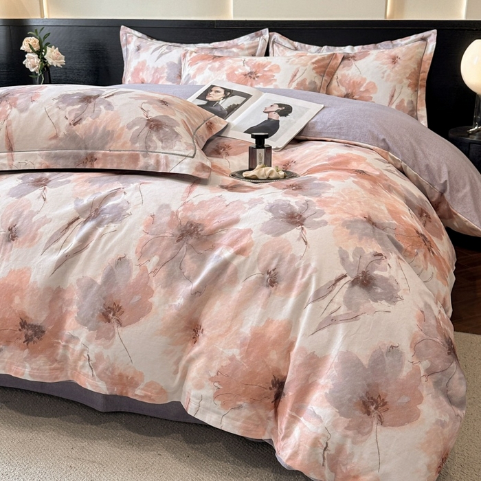 海洋家纺 2026新款100%全棉磨毛数码印花四件套加厚全棉四件套-提供买家秀 梦萦 红