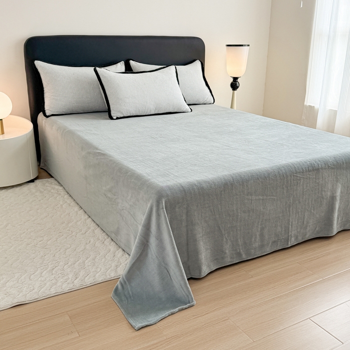 91家纺网 家纺一手货源 找家纺 KA家纺 2025冬兔毛边阳离子提花牛奶绒四件套 温雅系列 温雅灰