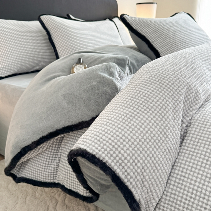 KA家纺 2025冬兔毛边阳离子提花牛奶绒四件套 温雅系列 温雅灰