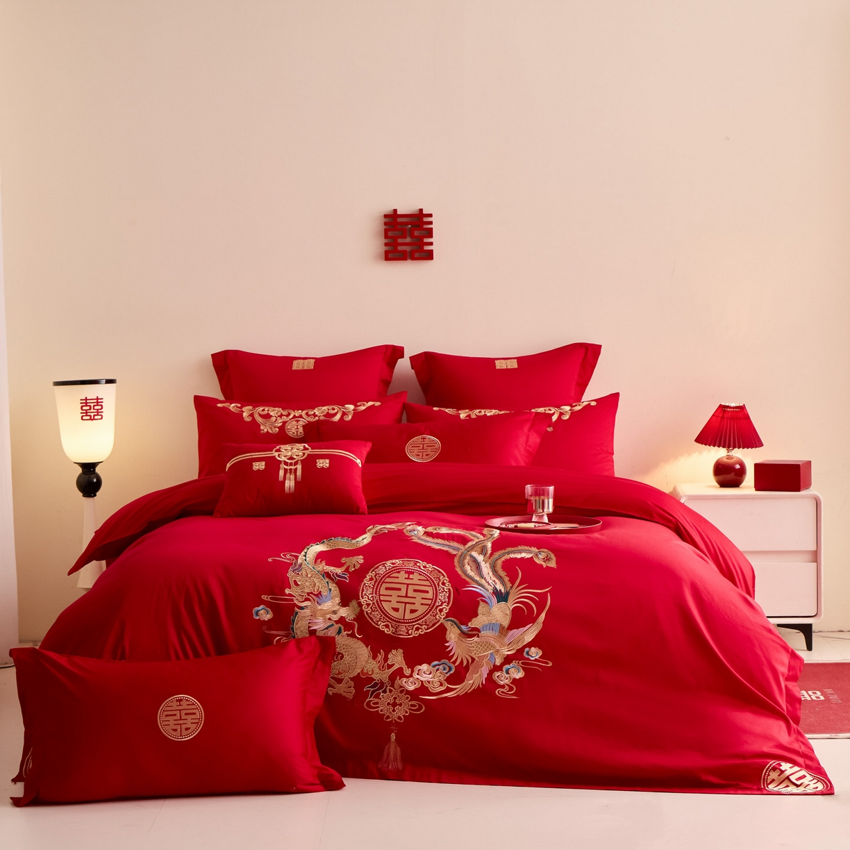 91家纺网 家纺一手货源 找家纺 东方合美（原：皇家传奇） 2025新款婚庆小红书化纤系列二 龙凤和鸣