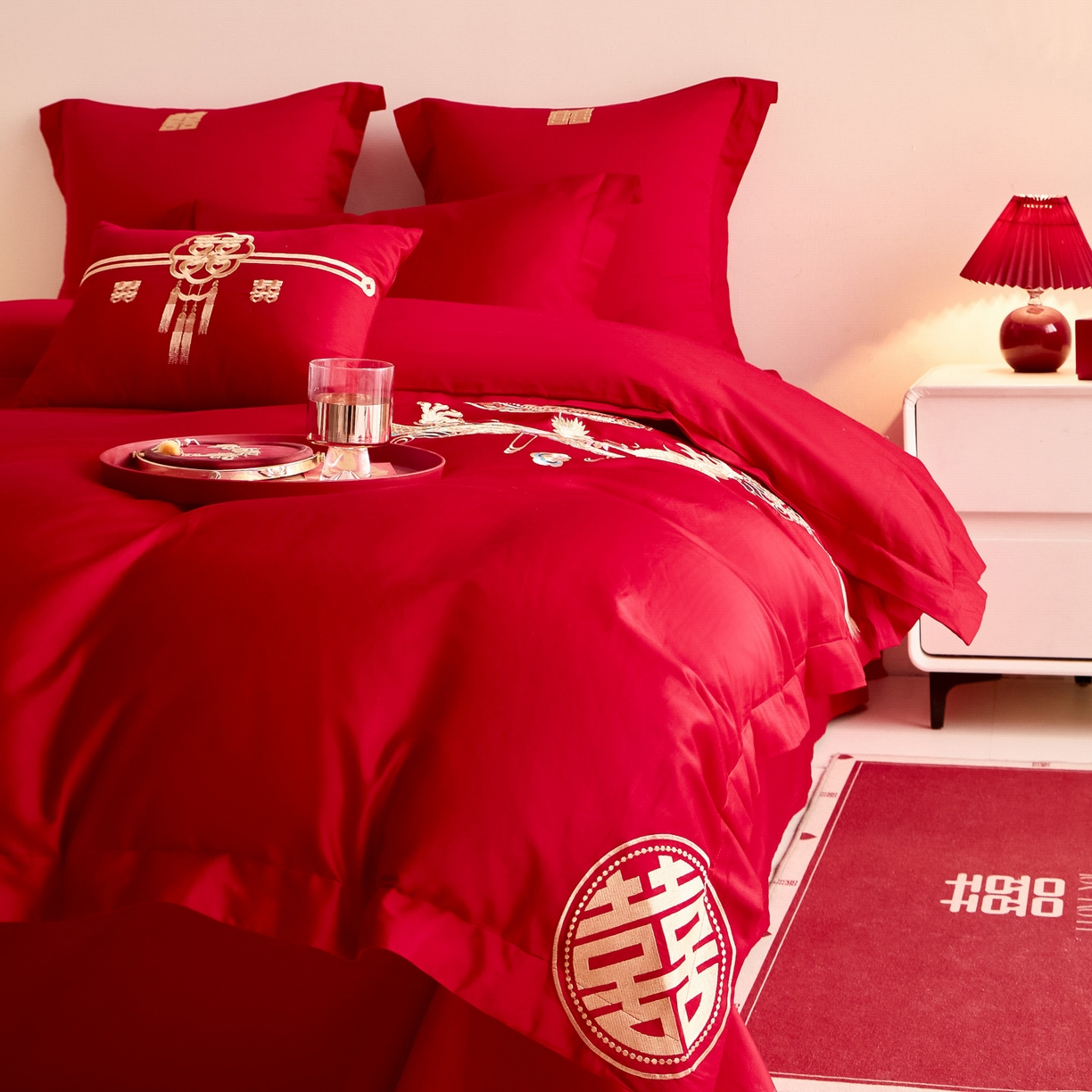 91家纺网 家纺一手货源 找家纺 东方合美（原：皇家传奇） 2025新款婚庆小红书化纤系列二 龙凤和鸣