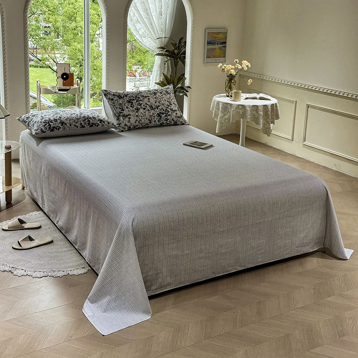 91家纺网 家纺一手货源 找家纺 缦纱 2025新款全棉纯棉小清新喷气13372印花40支纯棉四件套 锦瑟-蓝