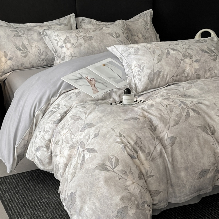 91家纺网 家纺一手货源 找家纺 海洋家纺 2025新款100%全棉磨毛数码印花四件套加厚全棉四件套-提供买家秀 琼枝 灰