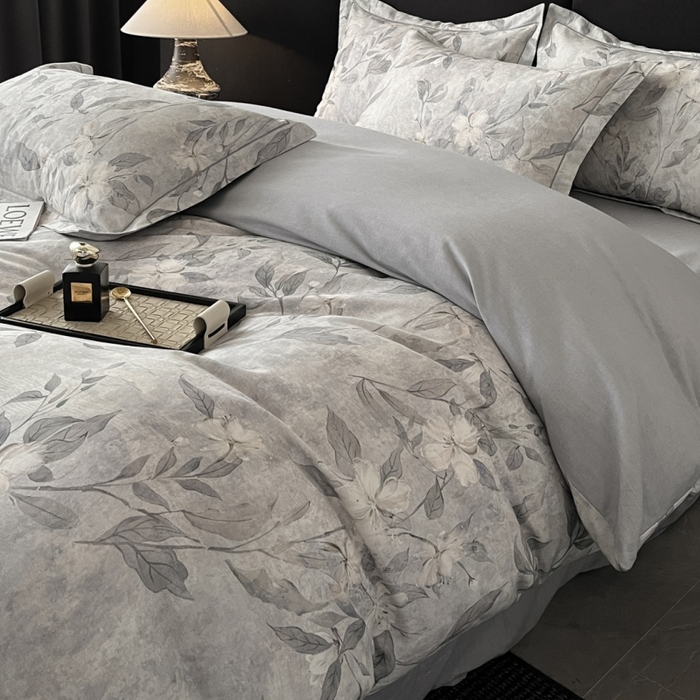 91家纺网 家纺一手货源 找家纺 海洋家纺 2025新款100%全棉磨毛数码印花四件套加厚全棉四件套-提供买家秀 琼枝 灰