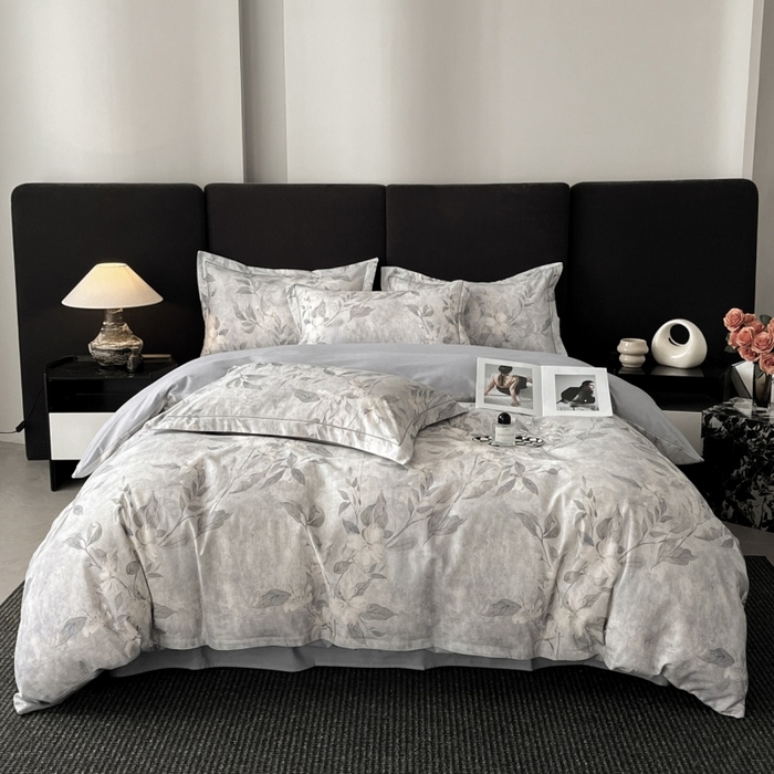 91家纺网 家纺一手货源 找家纺 海洋家纺 2025新款100%全棉磨毛数码印花四件套加厚全棉四件套-提供买家秀 琼枝 灰