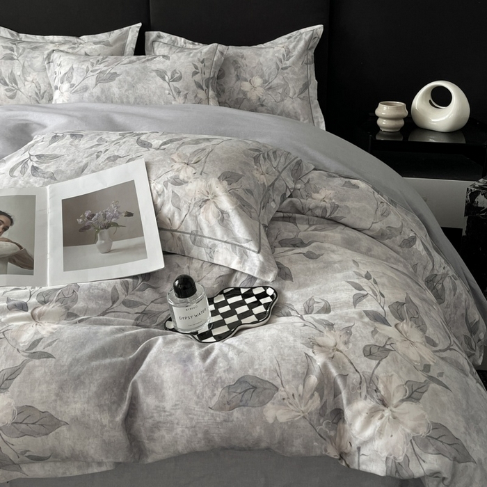 91家纺网 家纺一手货源 找家纺 海洋家纺 2025新款100%全棉磨毛数码印花四件套加厚全棉四件套-提供买家秀 琼枝 灰