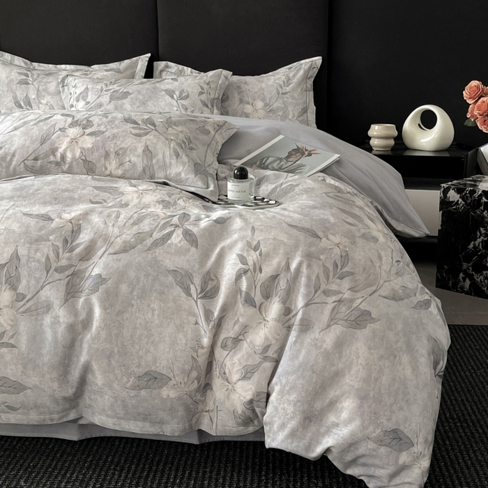 91家纺网 家纺一手货源 找家纺 海洋家纺 2025新款100%全棉磨毛数码印花四件套加厚全棉四件套-提供买家秀 琼枝 灰