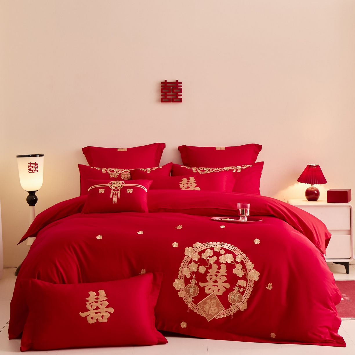 91家纺网 家纺一手货源 找家纺 东方合美（原：皇家传奇） 2025新款婚庆小红书化纤系列二 双喜临门