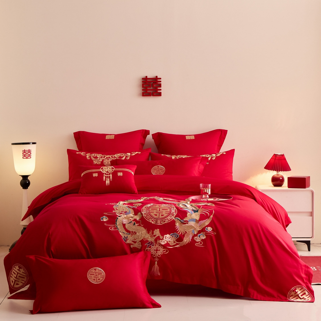 91家纺网 家纺一手货源 找家纺 东方合美（原：皇家传奇） 2025新款婚庆小红书化纤系列二 龙凤和鸣