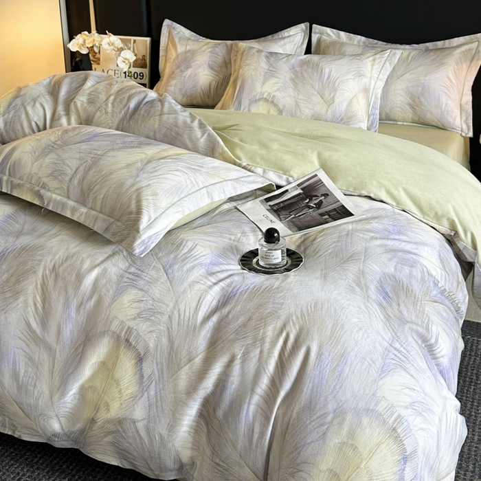 91家纺网 家纺一手货源 找家纺 海洋家纺 2025新款100%全棉磨毛数码印花四件套加厚全棉四件套-提供买家秀 羽纱 浅绿