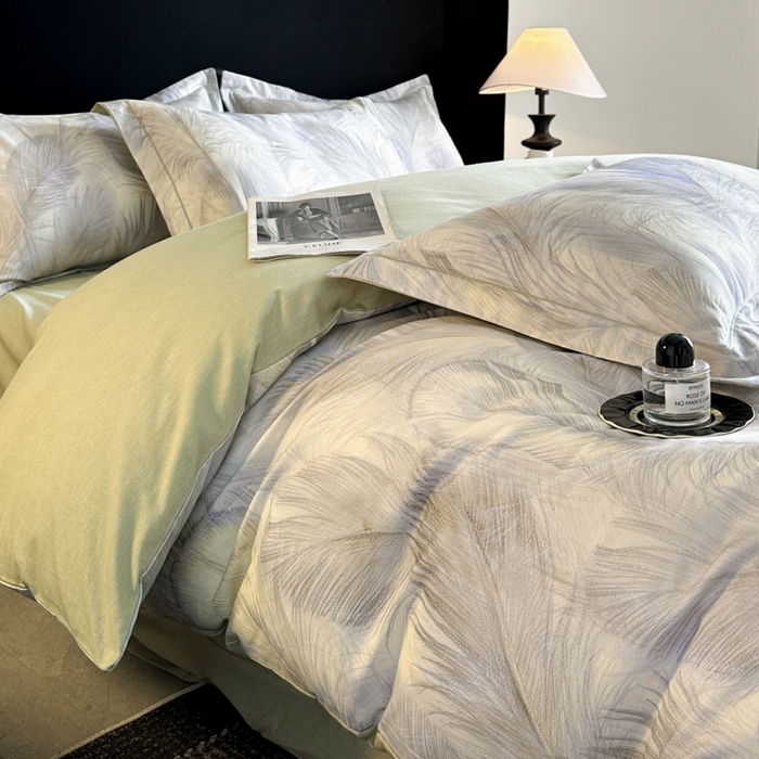 91家纺网 家纺一手货源 找家纺 海洋家纺 2025新款100%全棉磨毛数码印花四件套加厚全棉四件套-提供买家秀 羽纱 浅绿