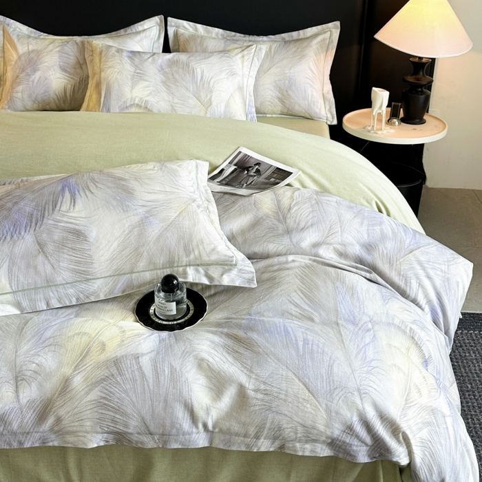 91家纺网 家纺一手货源 找家纺 海洋家纺 2025新款100%全棉磨毛数码印花四件套加厚全棉四件套-提供买家秀 羽纱 浅绿