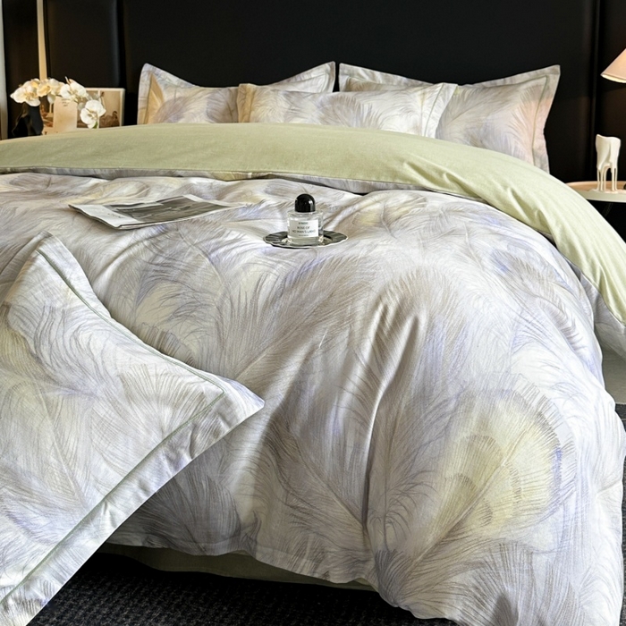 海洋家纺 2025新款100%全棉磨毛数码印花四件套加厚全棉四件套-提供买家秀 羽纱 浅绿