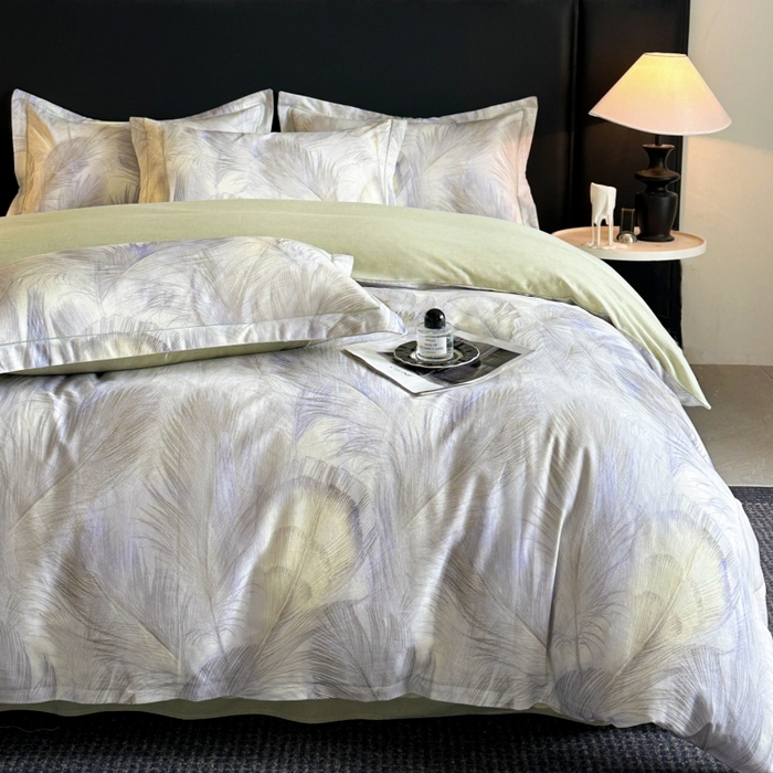 91家纺网 家纺一手货源 找家纺 海洋家纺 2025新款100%全棉磨毛数码印花四件套加厚全棉四件套-提供买家秀 羽纱 浅绿