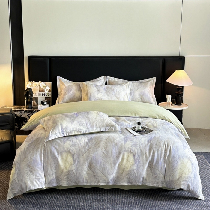 91家纺网 家纺一手货源 找家纺 海洋家纺 2025新款100%全棉磨毛数码印花四件套加厚全棉四件套-提供买家秀 羽纱 浅绿