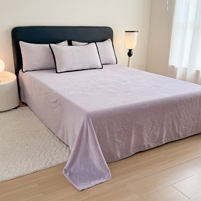 91家纺网 家纺一手货源 找家纺 KA家纺 2025冬兔毛边阳离子提花牛奶绒四件套 温雅系列 温雅紫