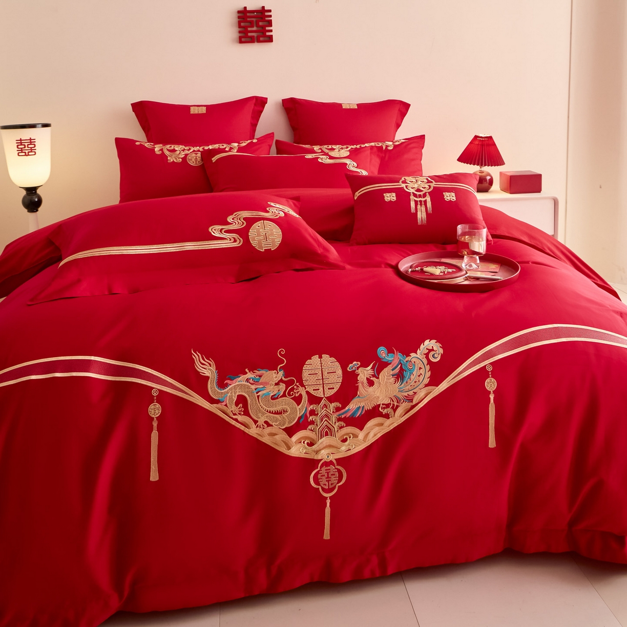 91家纺网 家纺一手货源 找家纺 东方合美（原：皇家传奇） 2025新款婚庆小红书化纤系列二 欢喜龙凤