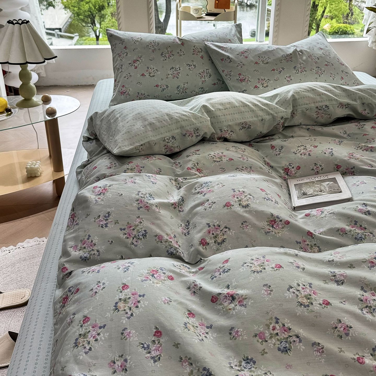 91家纺网 家纺一手货源 找家纺 缦纱 2025新款全棉纯棉小清新喷气13372印花40支纯棉四件套 梨花似锦