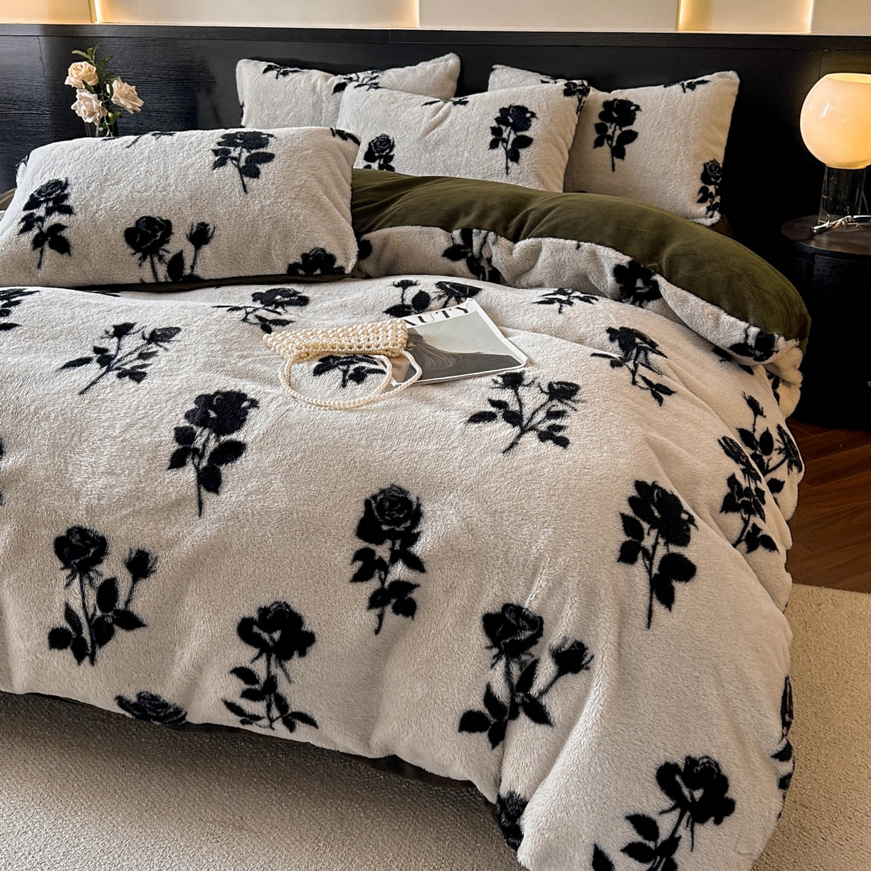 91家纺网 家纺一手货源 找家纺 金阳光家纺 2025新款A类高克重兔毛绒保暖印花牛奶绒四件套 美拉德系列 美拉德-玫瑰白